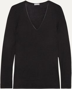 Merino Wool And Silk-blend Jersey Top - Black