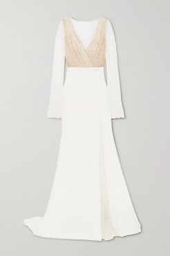 Joni Swiss-dot Tulle And Crepe Gown - White