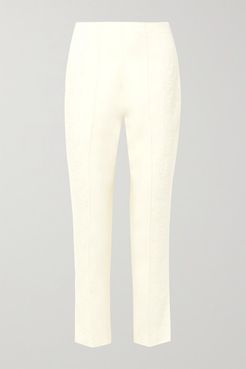 Chantilly Lace-trimmed Silk And Wool-blend Tapered Pants - Ivory