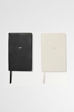Set Of Two Panama Mr & Mrs Textured-leather Notebooks - White