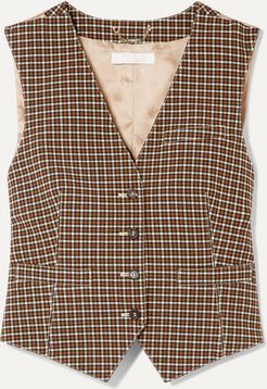 Checked Woven And Satin-jacquard Vest - Brown
