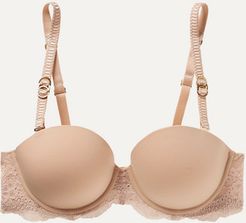 Stretch-jersey And Lace Underwired Balconette Bra - Sand