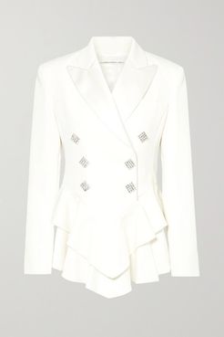 Crystal-embellished Satin-trimmed Wool-crepe Peplum Blazer - Cream