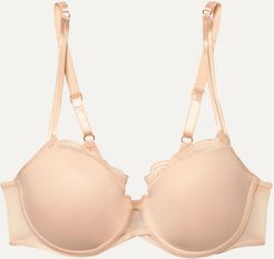 Pyramide Lace-trimmed Stretch-jersey And Tulle Underwired Bra - Sand