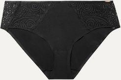 Pyramide Stretch-jersey And Lace Briefs - Black
