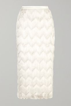Turner Fringed Satin Skirt - White