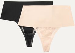 Undie-tectable Set Of Two Stretch-jersey And Lace Thongs - Black