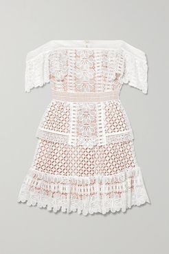 Off-the-shoulder Guipure Lace Mini Dress - Ivory