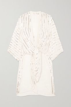 Neri Tie-front Sequin-embellished Crepe Kimono - Ivory