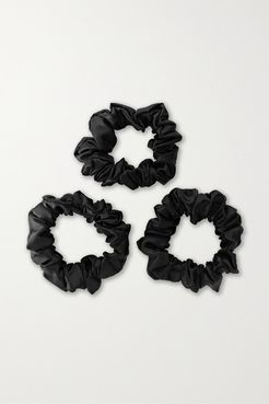 Set Of 3 Silk Hair Ties - Black