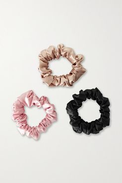 Set Of 3 Silk Hair Ties - Pink