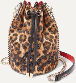 Marie Jane Embellished Leopard-print Lurex And Leather Bucket Bag - Brown