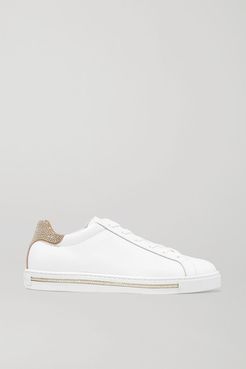 Crystal-embellished Suede And Leather Sneakers - White