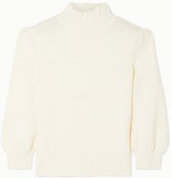 Ruffled Merino Wool Turtleneck Sweater - Ivory