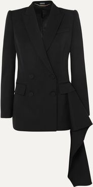 Asymmetric Draped Grain De Poudre Wool Blazer - Black