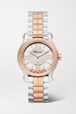 Happy Sport Automatic 30mm 18-karat Rose Gold, Stainless Steel And Diamond Watch - Silver