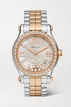 Happy Sport Automatic 36mm 18-karat Rose Gold, Stainless Steel, Diamond And Mother-of-pearl Watch