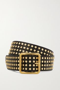 Studded Textured-leather Waist Belt - Black