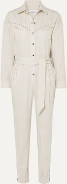 Belted Embellished Linen And Cotton-blend Jumpsuit - Ecru