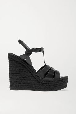 Tribute Woven Leather Espadrille Wedge Sandals - Black