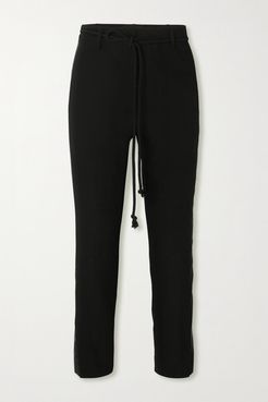 Belted Jacquard-trimmed Wool Tapered Pants - Black