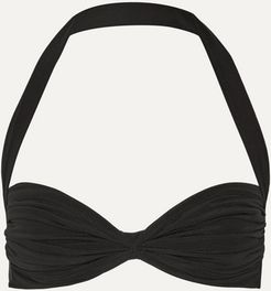 Bill Ruched Halterneck Bikini Top - Black