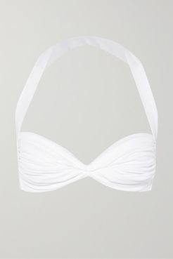 Bill Ruched Halterneck Bikini Top - White