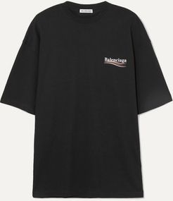 Oversized Printed Cotton-jersey T-shirt - Black