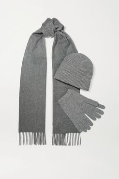 Net Sustain Cashmere Beanie, Scarf And Gloves Set - Gray