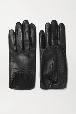 Josie Bow-embellished Leather Gloves - Black