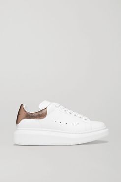 Metallic-trimmed Leather Exaggerated-sole Sneakers - White