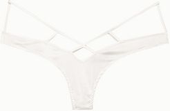Cage Stretch-silk Charmeuse Thong - Ivory