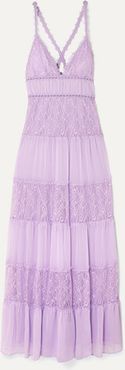 Alice Olivia - Amena Tiered Lace And Crepon Maxi Dress - Lilac