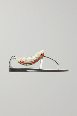 Paula's Ibiza Shell-embellished Textured-leather Sandals - White