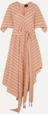 Paula's Ibiza Belted Striped Cotton-gauze Midi Dress - Beige