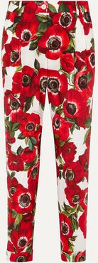 Floral-print Cotton Tapered Pants - Cream
