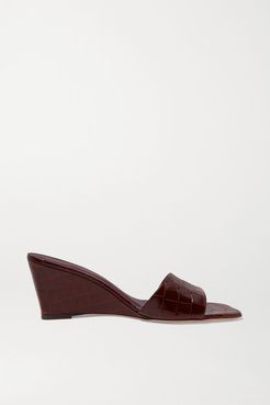 Billie Croc-effect Leather Wedge Sandals - Brown