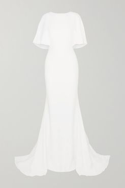 Cape-effect Crepe Gown - White