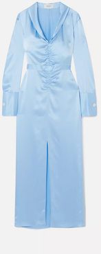 Ruched Silk-charmeuse Maxi Dress - Blue