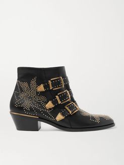 Susanna Studded Leather Ankle Boots - Black