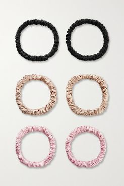 Set Of Six Skinny Silk Hair Ties - Metallic