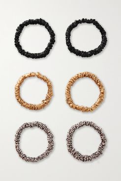 Set Of Six Skinny Silk Hair Ties - Black
