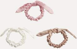 The Bunny Set Of Three Silk Hair Ties - White