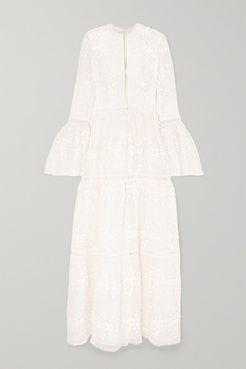 Appliquéd Embroidered Tulle Gown - White