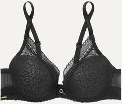 Festivité Stretch-lace And Tulle Underwired Plunge T-shirt Bra - Black
