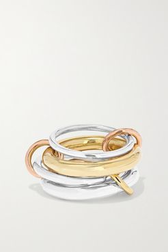 Cici Set Of Four 18-karat Yellow And Rose Gold And Sterling Silver Rings