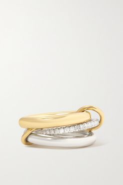 Libra Set Of Three 18-karat Gold, Sterling Silver And Diamond Rings