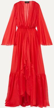 Ruffled Silk-chiffon Jacket - Red