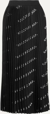 Pleated Printed Stretch-knit Midi Skirt - Black