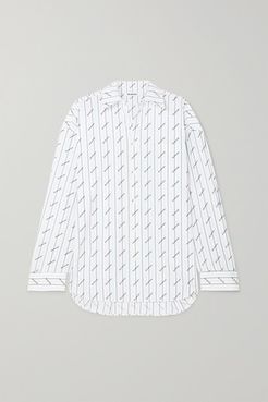 Oversized Printed Cotton-poplin Shirt - White